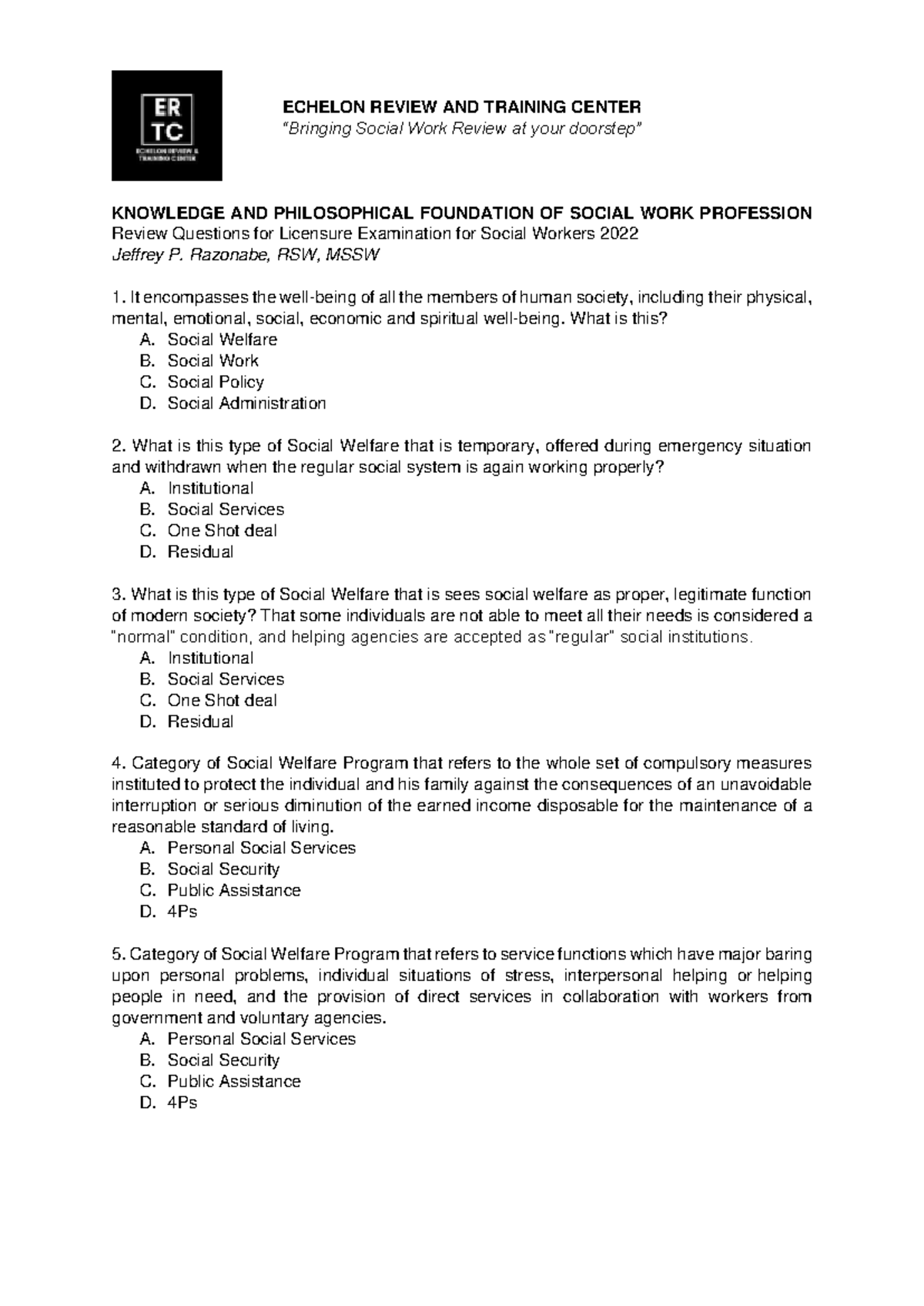 Knowledge and Philosophical Foundations of Social Work: 2022 Exam ...