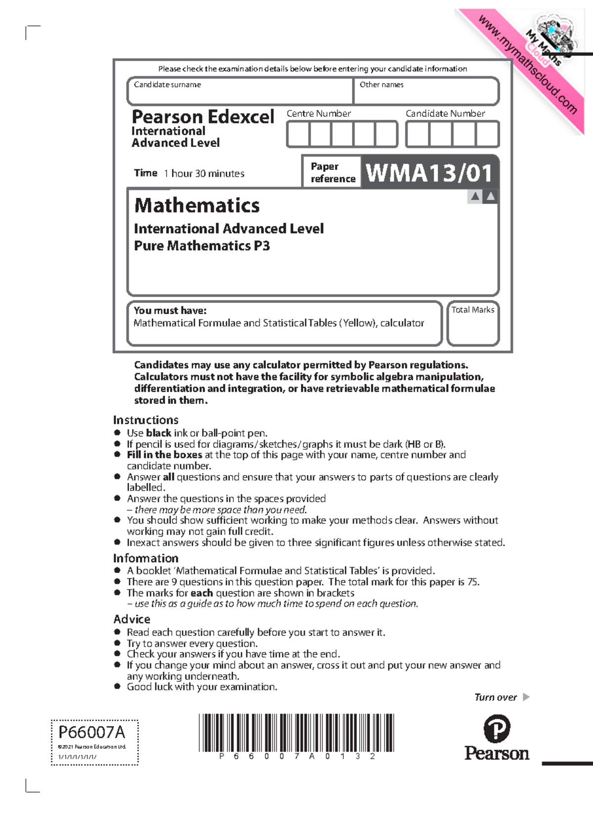 P3 Mathematics International A Level June 2021 Exam Paper - Studocu