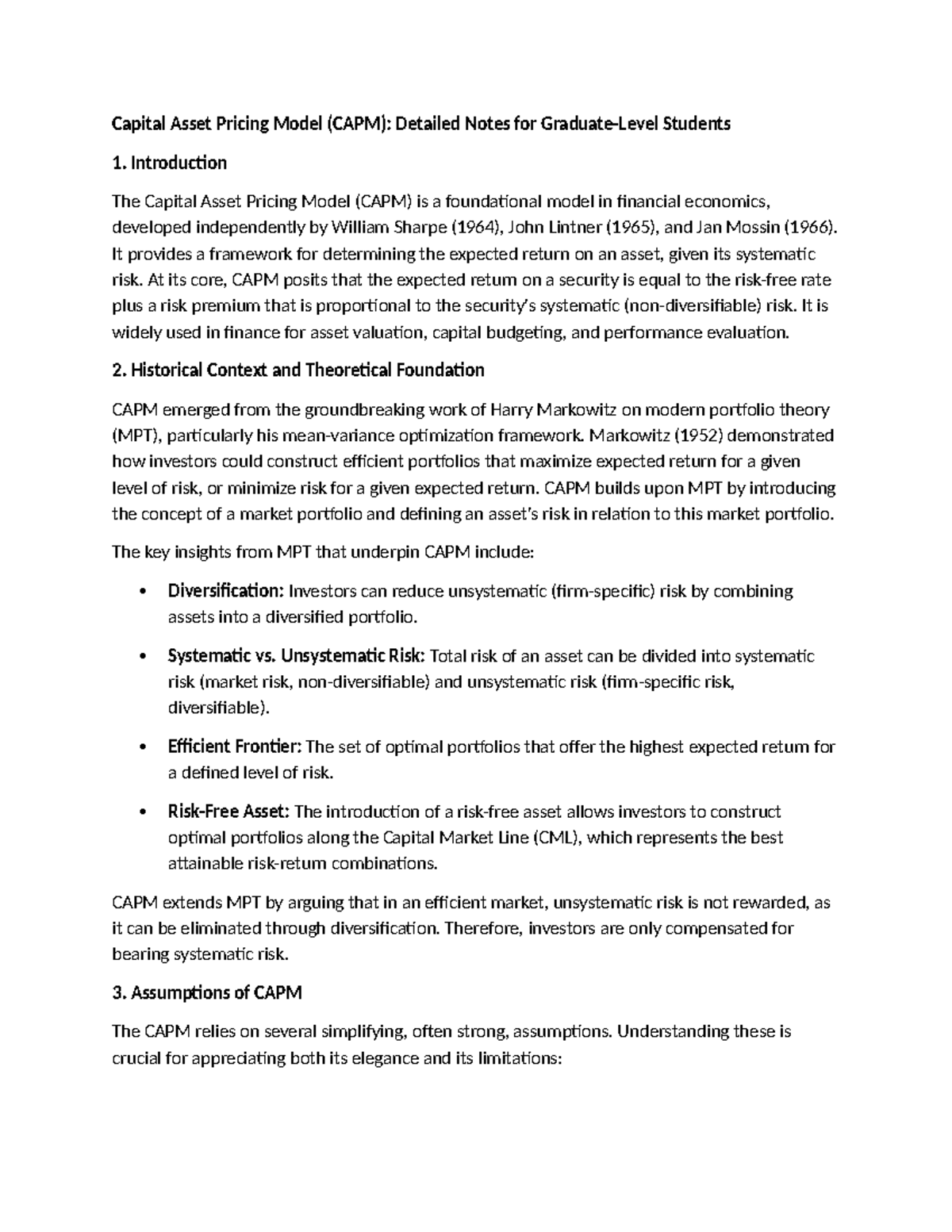 CAPM (Capital Asset Pricing Model): Comprehensive Student Notes - Studocu