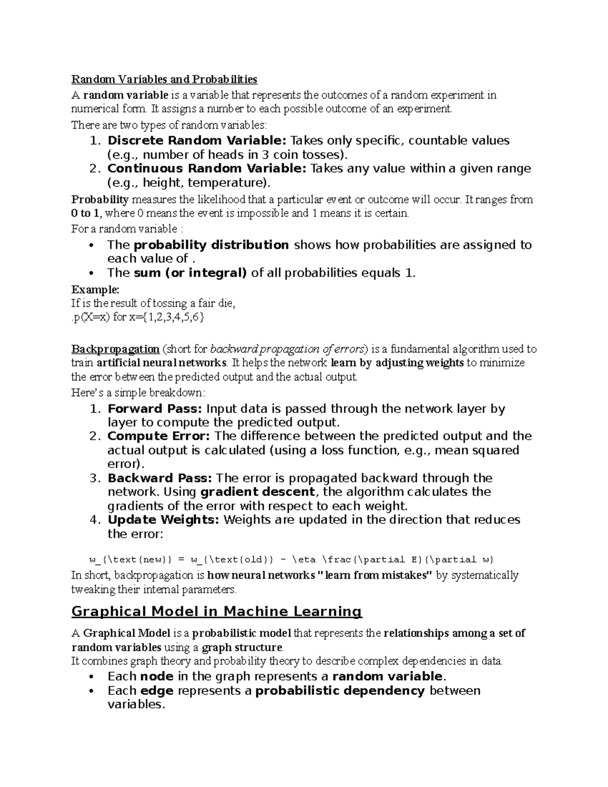 Mlt - Random Variables, Probabilities, and Graphical Models Study Guide ...