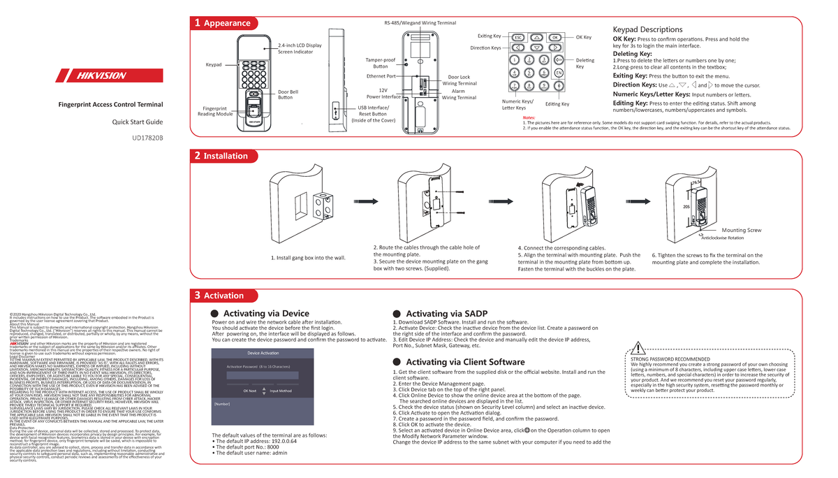 UD17820B Quick Start Guide for DS-K1T804A Fingerprint Terminal - Studocu