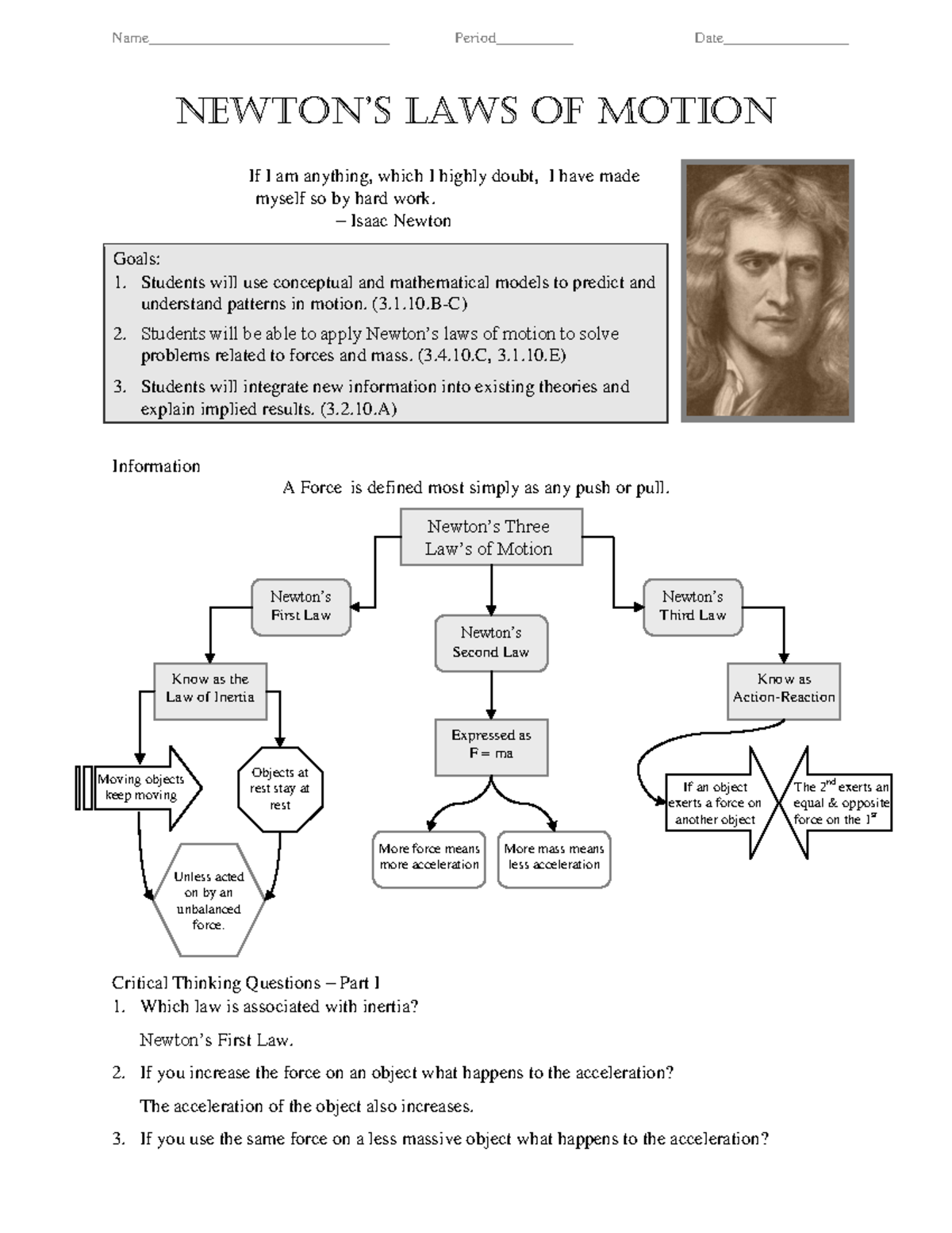 Physics P6 - Newton's Laws of Motion Overview and Exercises - Studocu