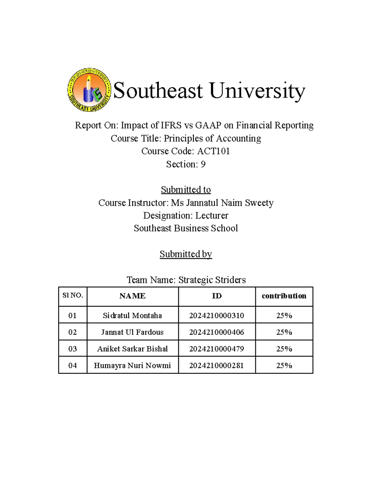 ACT101 Principles of Accounting: IFRS vs GAAP Impact Report - Studocu