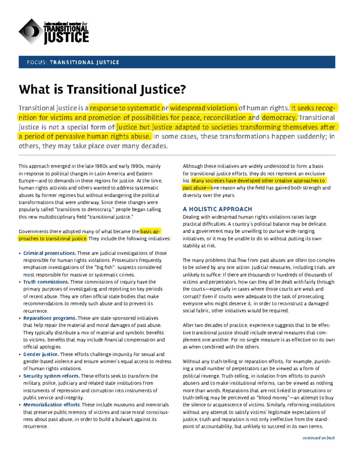 ICTJ 2009: Understanding the Multidisciplinary Field of Transitional ...