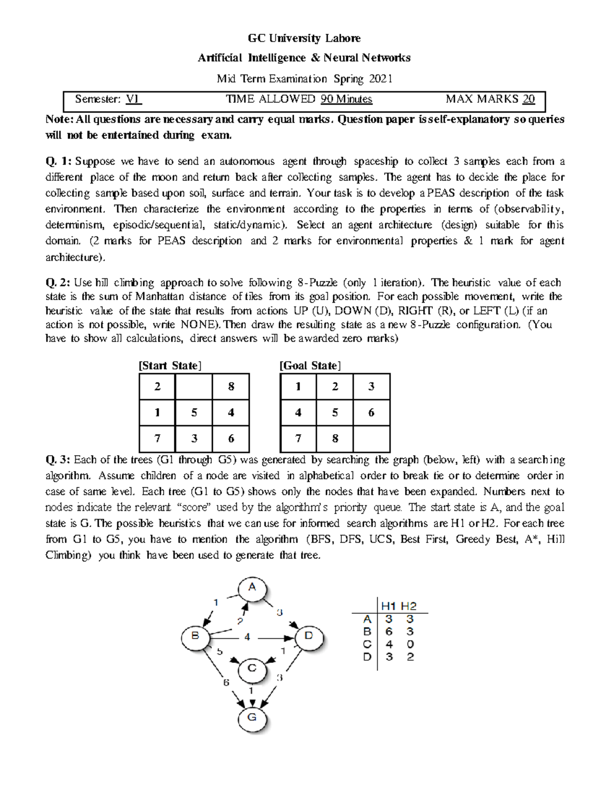 Artificial Intelligence & Neural Networks Midterm Exam 2021 - Studocu