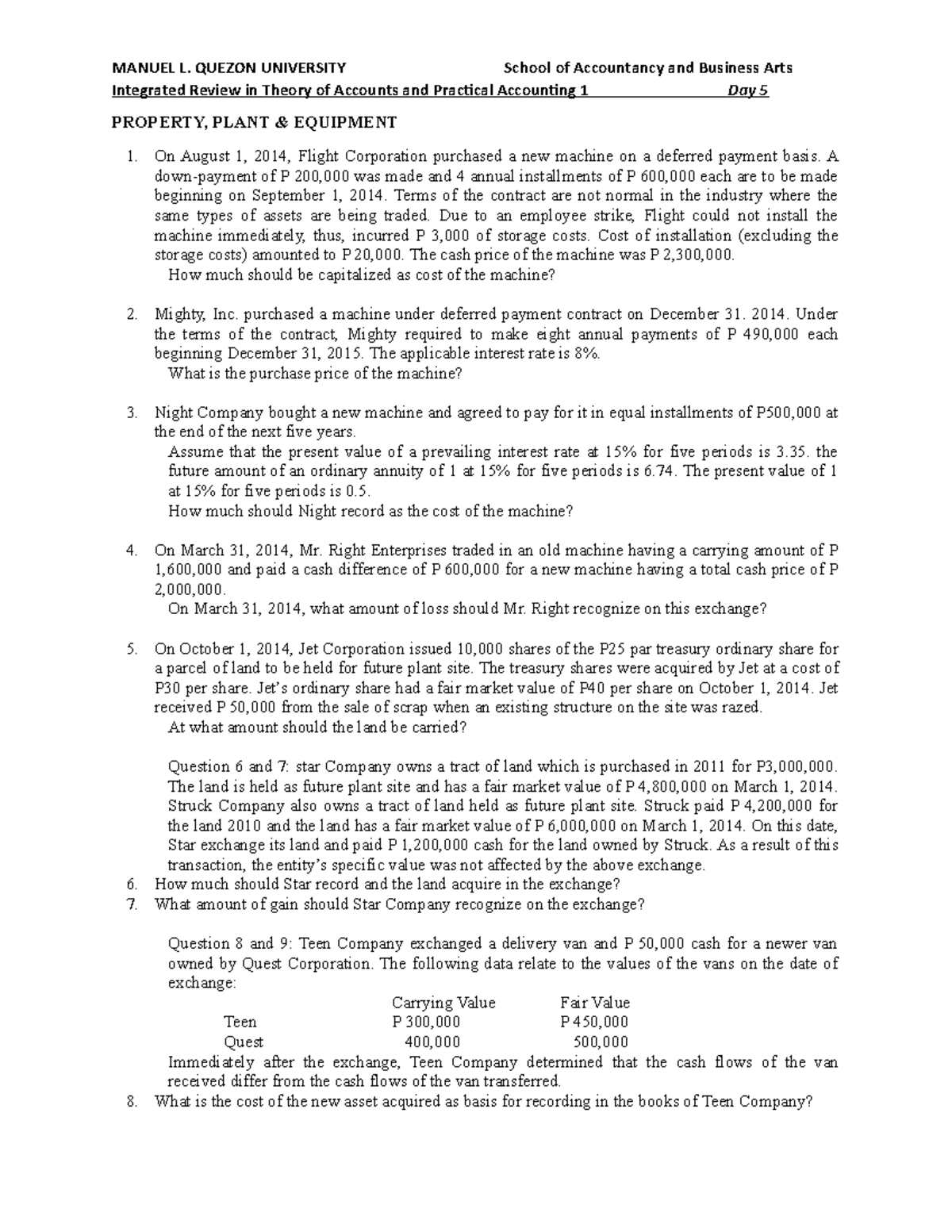 **ACCT 101 Midterm Questions & Answers on Property, Plant, & Equipment ...