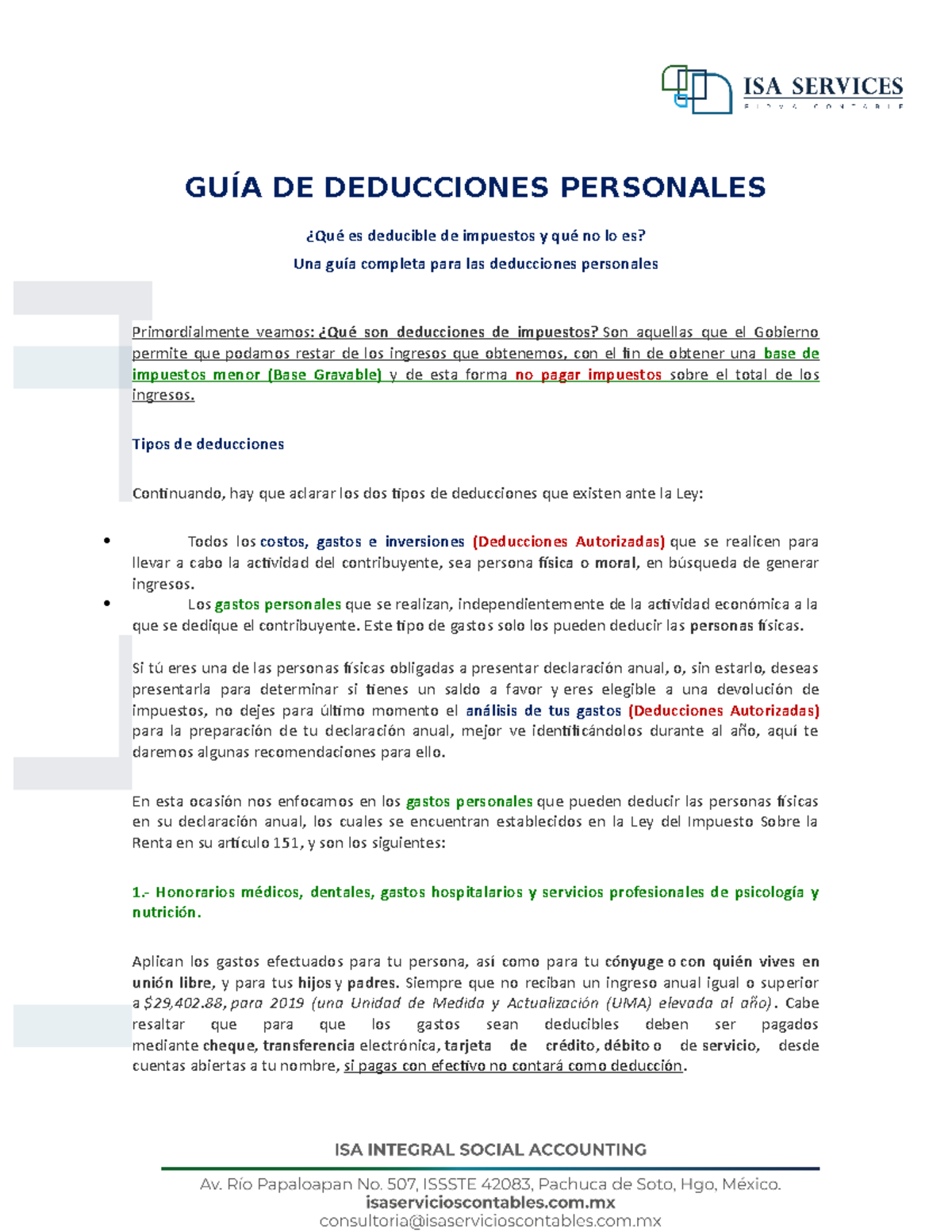 Guía Completa de Deducciones Personales para Impuestos 2020 - Studocu