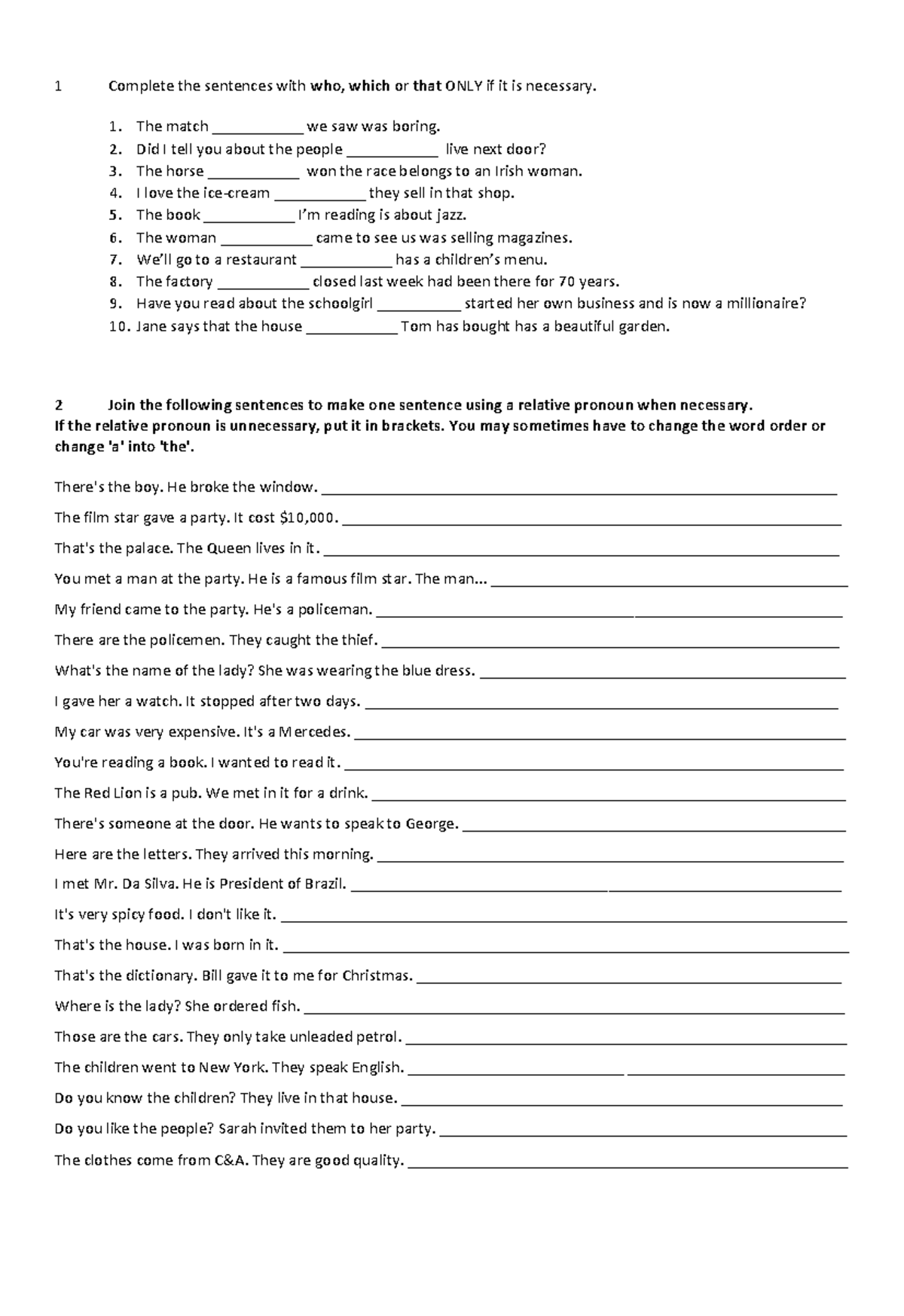 Relative Clauses Practice Exercises - Studocu