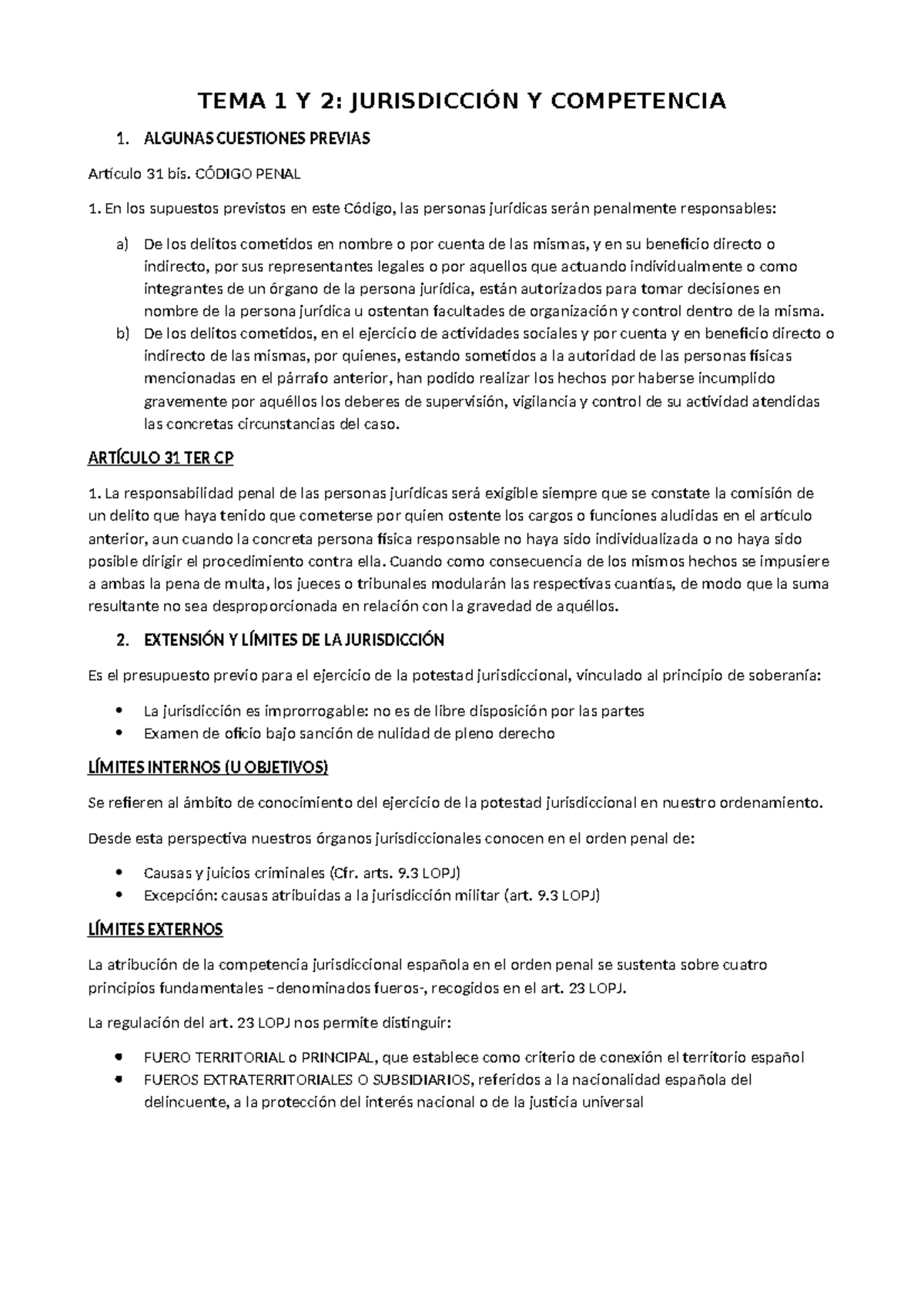 TEMA 1 Y 2: JURISDICCIÓN Y COMPETENCIA EN DERECHO PENAL - Studocu