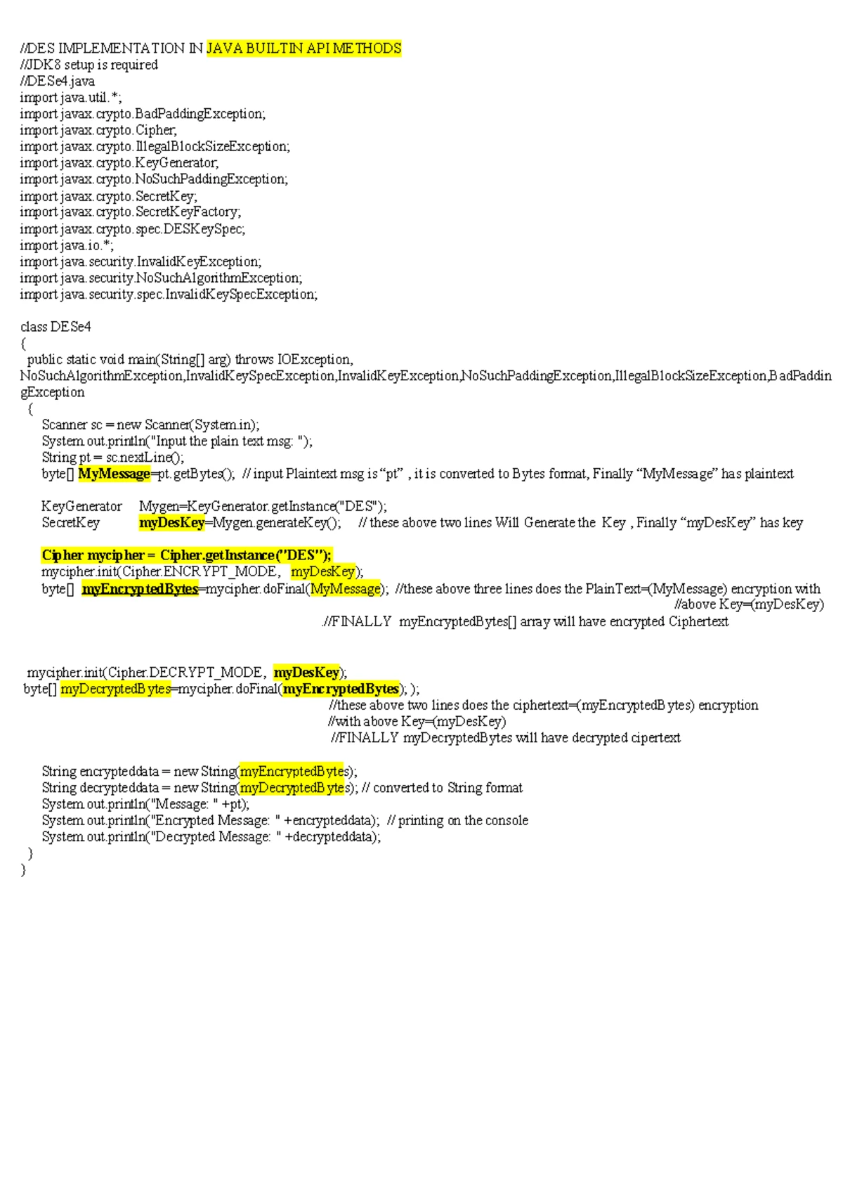 DES Algorithm Implementation in Java: Cryptography Using Built-in API -  Studocu