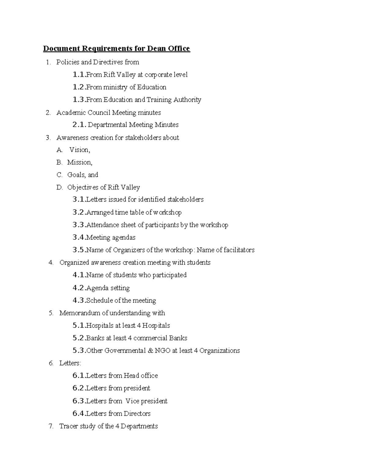 Document Requirements for Dean Office: Guidelines and Meeting Notes ...