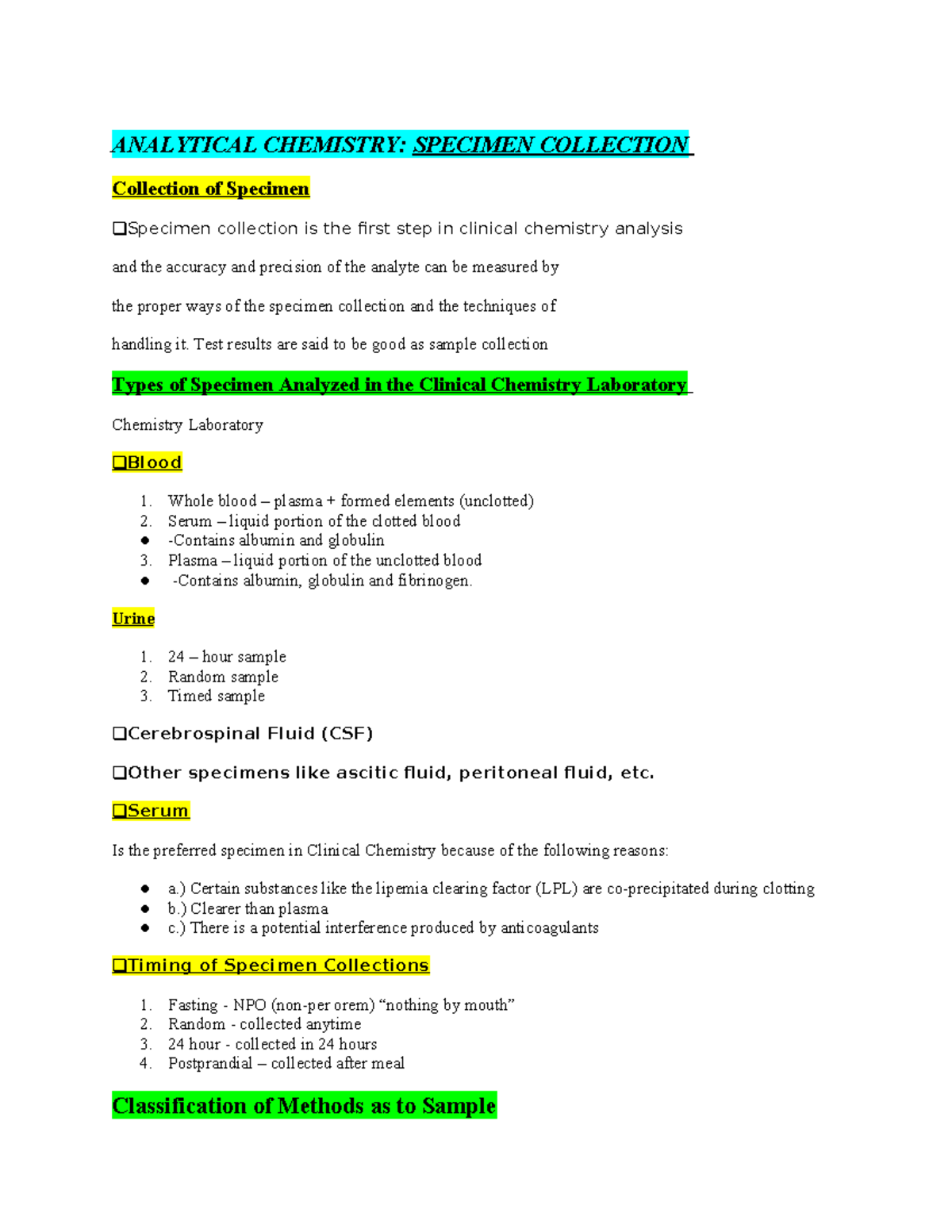 Analytical Chemistry: Specimen Collection Techniques and Guidelines ...