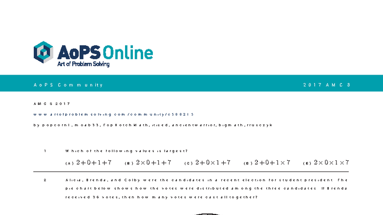 AoPS Community 2017 AMC 8 Problem Set Solutions - Studocu
