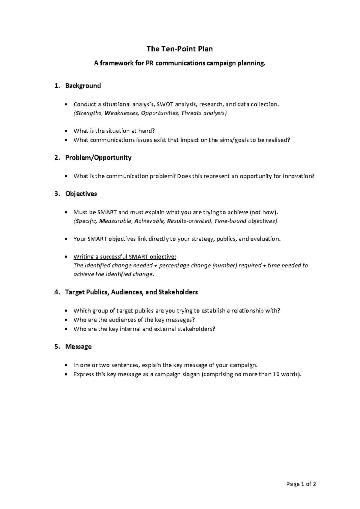 PR Communication Campaign Framework: The Ten-Point Plan - Studocu