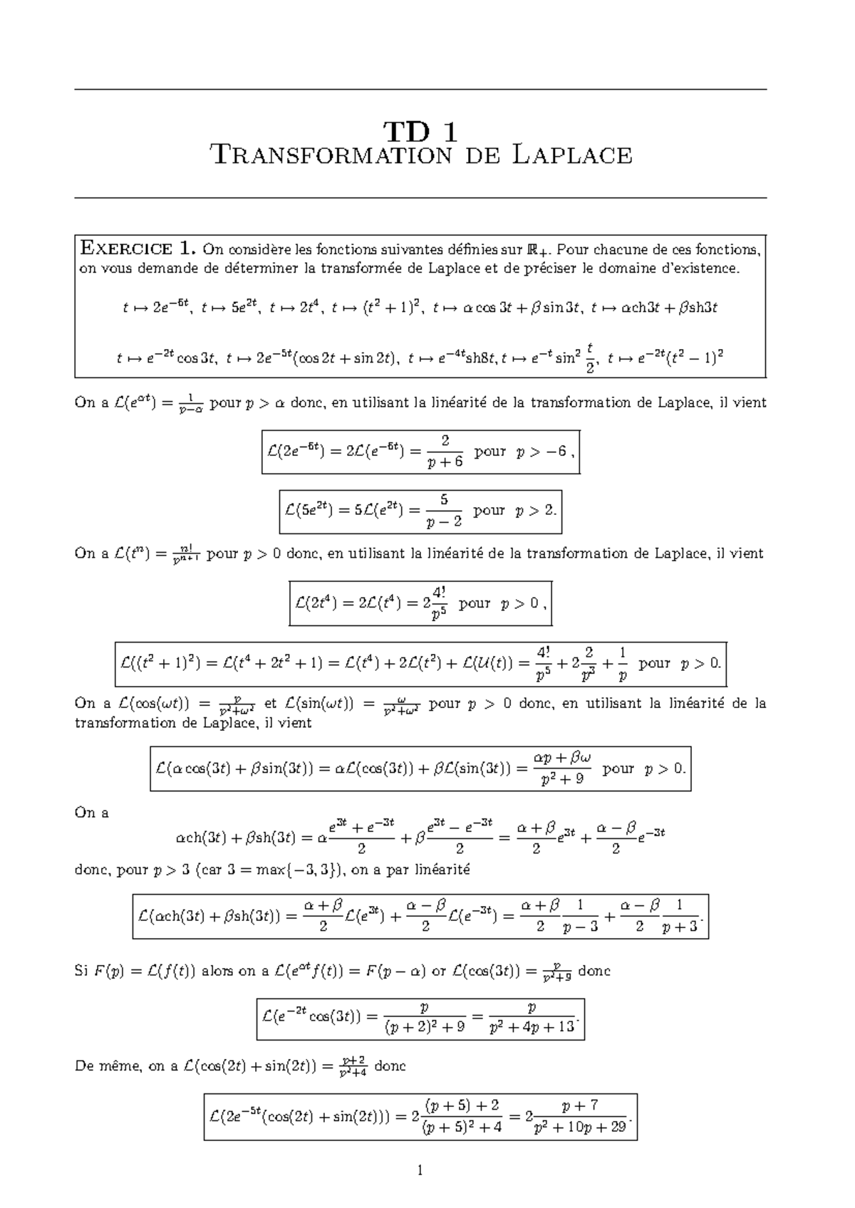 TD 1 Transformée de Laplace - Exercices Corrigés 02 - Studocu