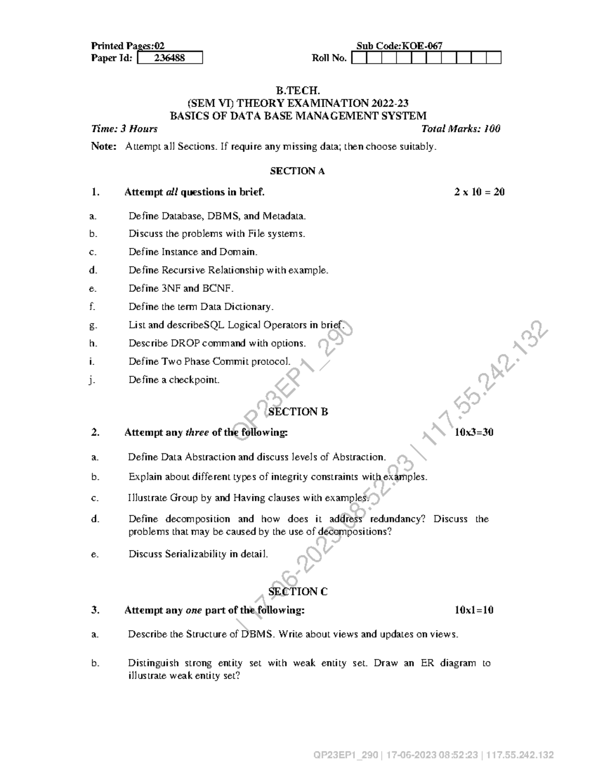 Basics of Database Management System - KOE 067 Final Exam Notes - Studocu