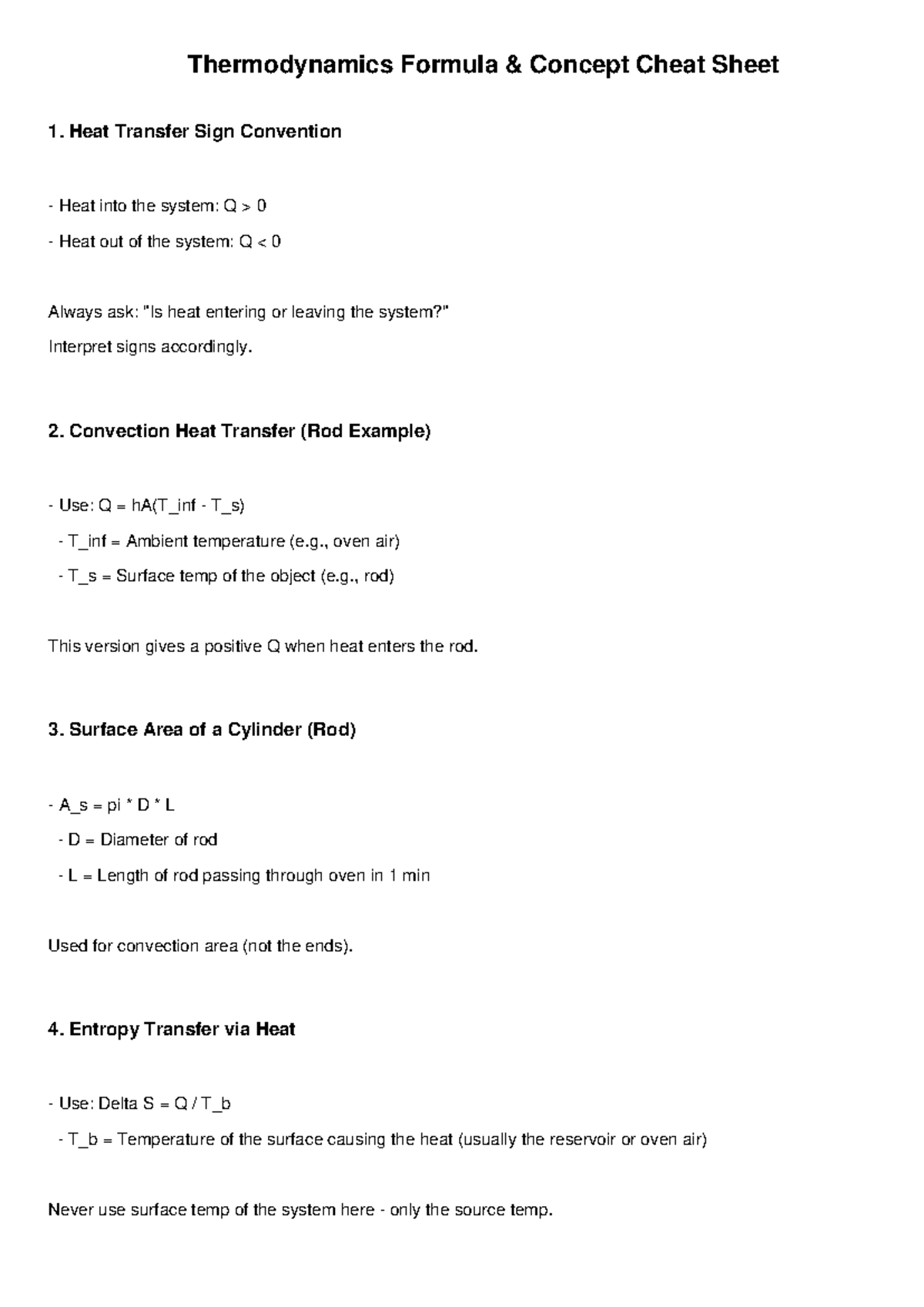 Thermo 101: Heat transfer and entropy concepts cheat sheet - Studocu