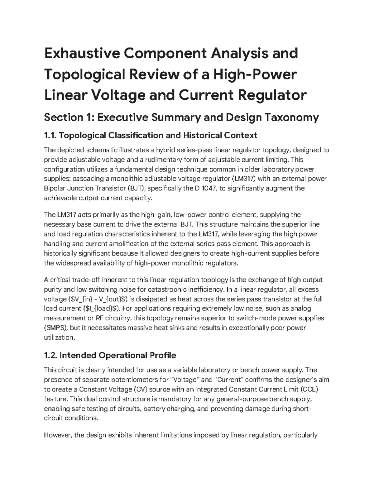 Exhaustive Component Analysis of Linear Voltage & Current Regulator ...