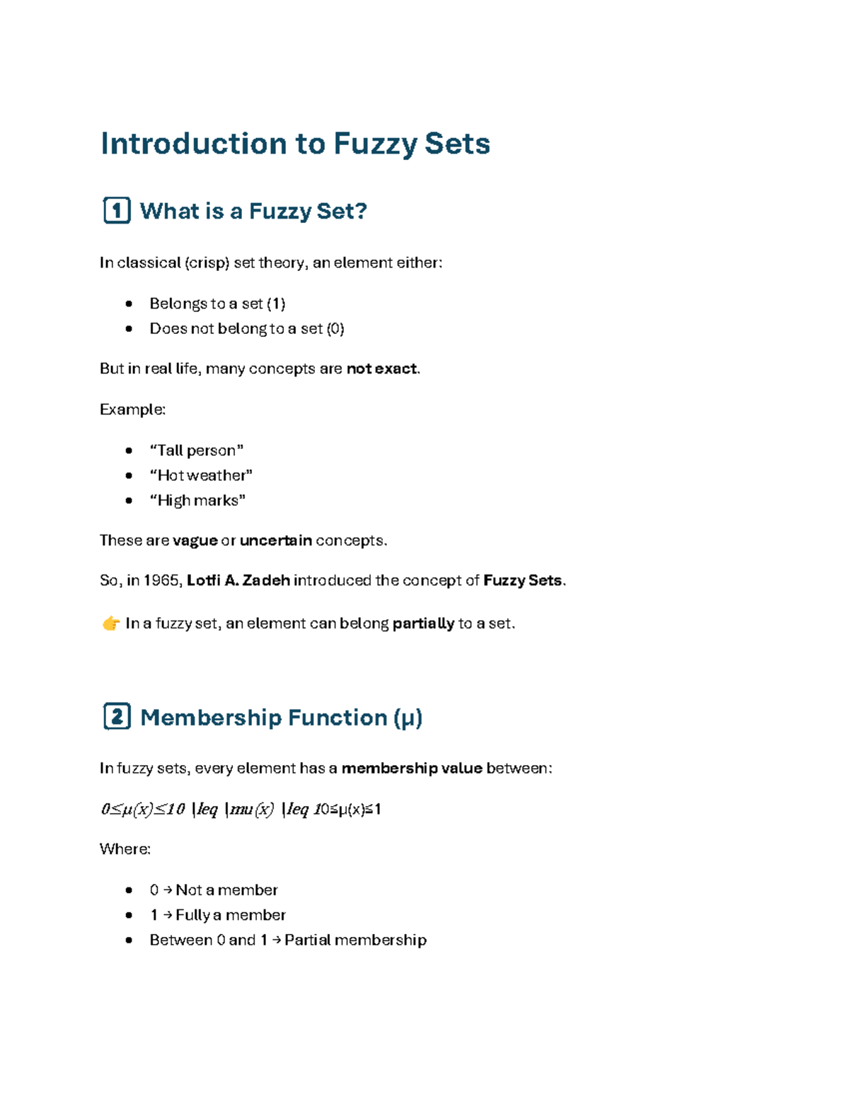 AI UNIT 2 - Introduction to Fuzzy Sets and Logic Concepts - Studocu