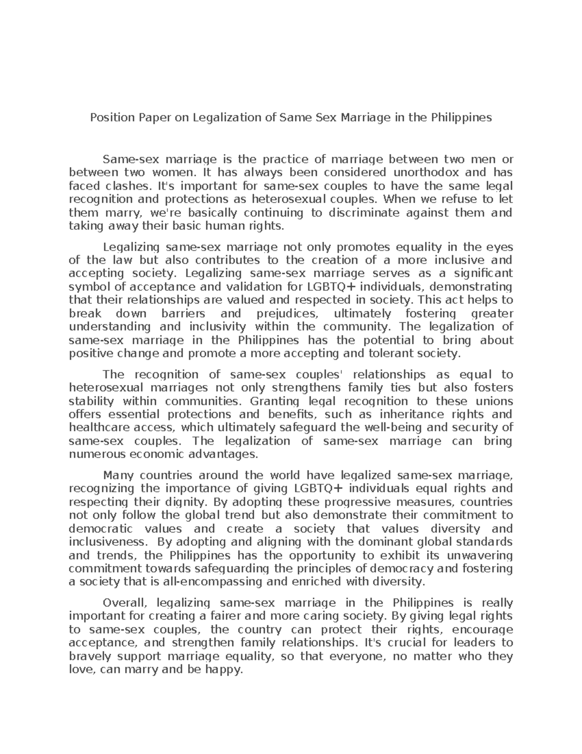 Legalization of Same-Sex Marriage in the Philippines: A Position Paper ...