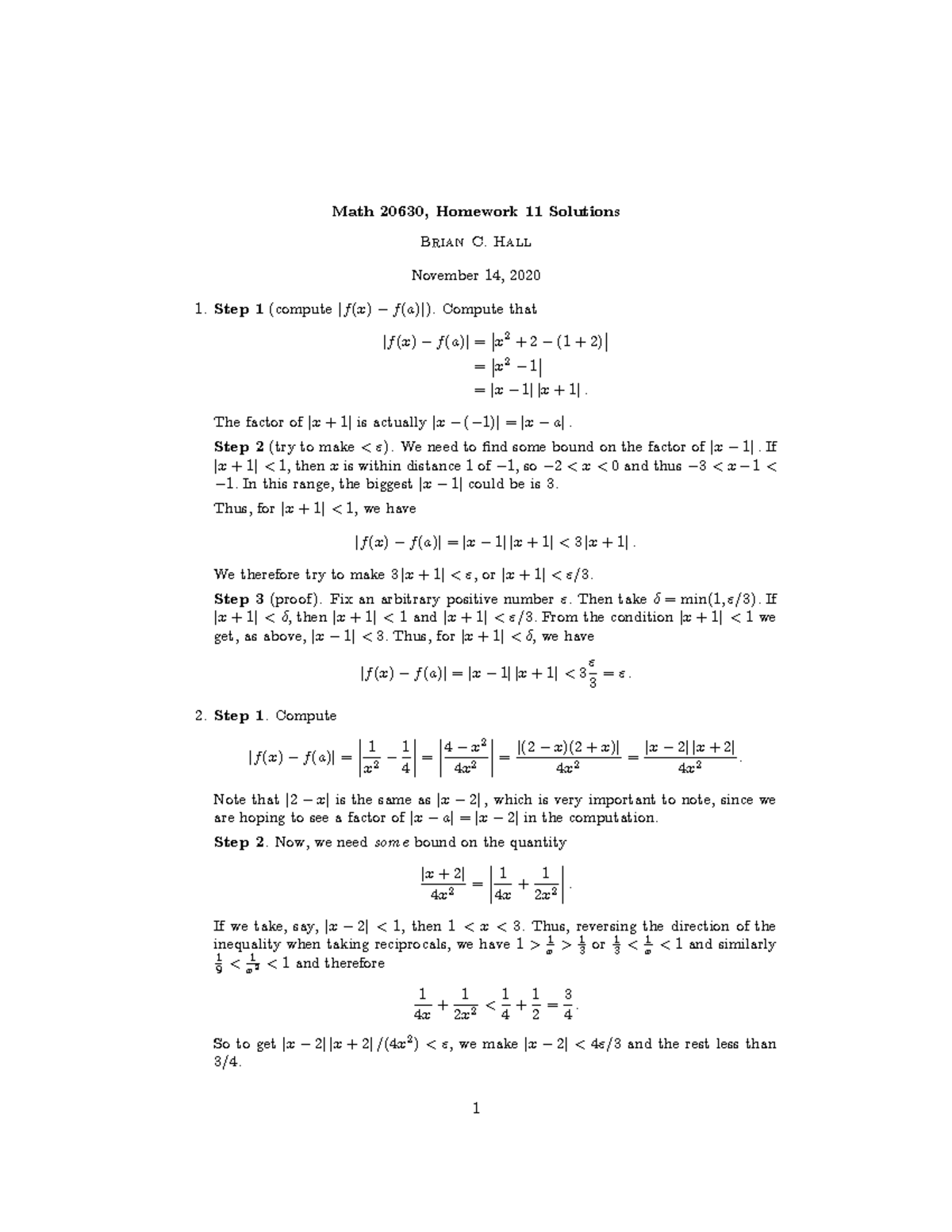 HW11soln - Brian C. Hall - Math 20630, Homework 11 Solutions Brian C ...