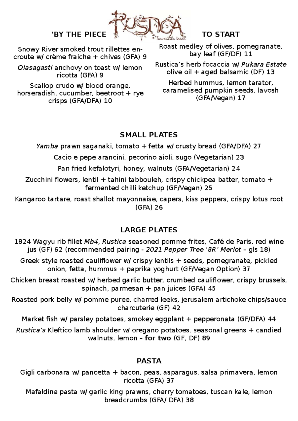 FOOD MENU - Summer 25: Rustic Banquet & Small Plates - Studocu