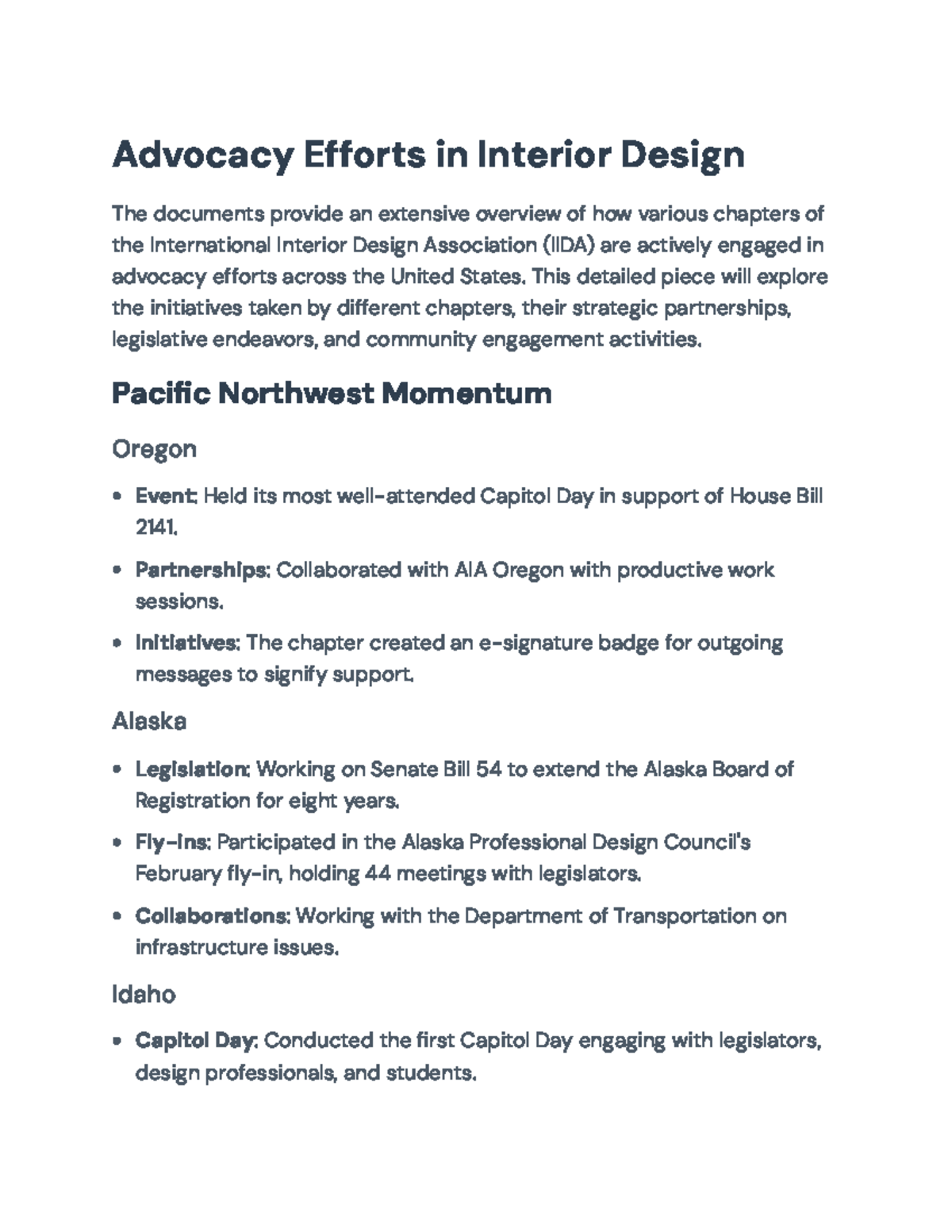 Advocacy Efforts by IIDA Chapters in Interior Design Initiatives ...