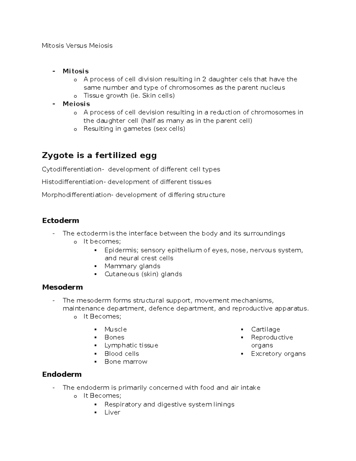 Embryology Week 2: Mitosis, Meiosis, and Facial Development - Studocu