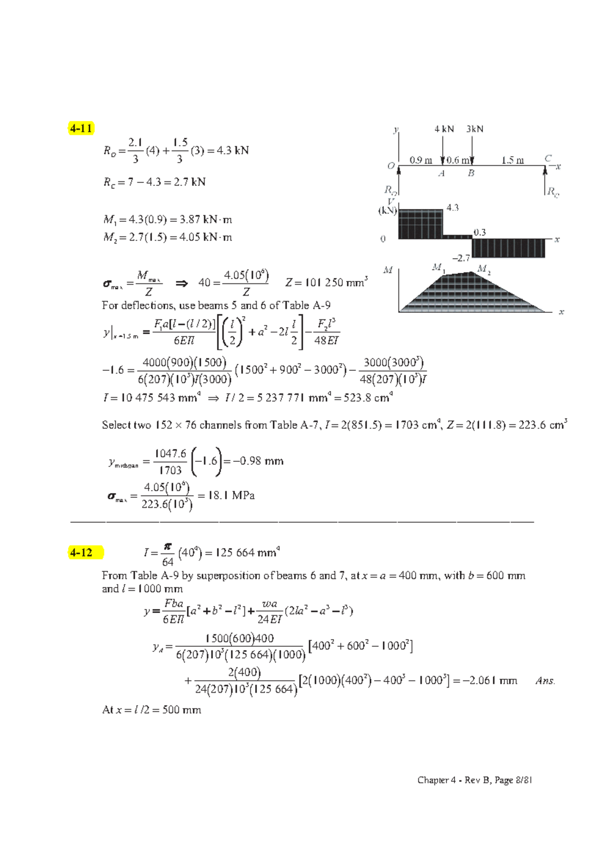 machine element design Chap4 Deflections HW Solutions - - Studocu