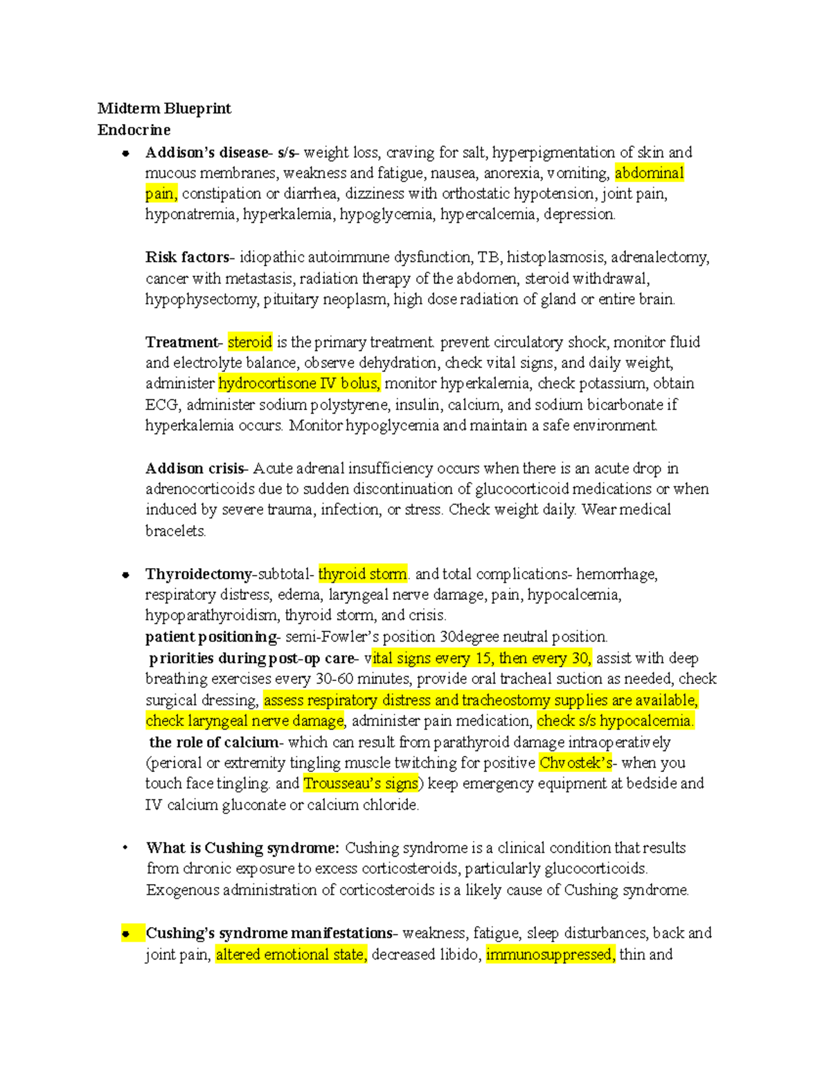 Midterm Exam Blueprint for Endocrine Disorders - Spring 2024 - Studocu