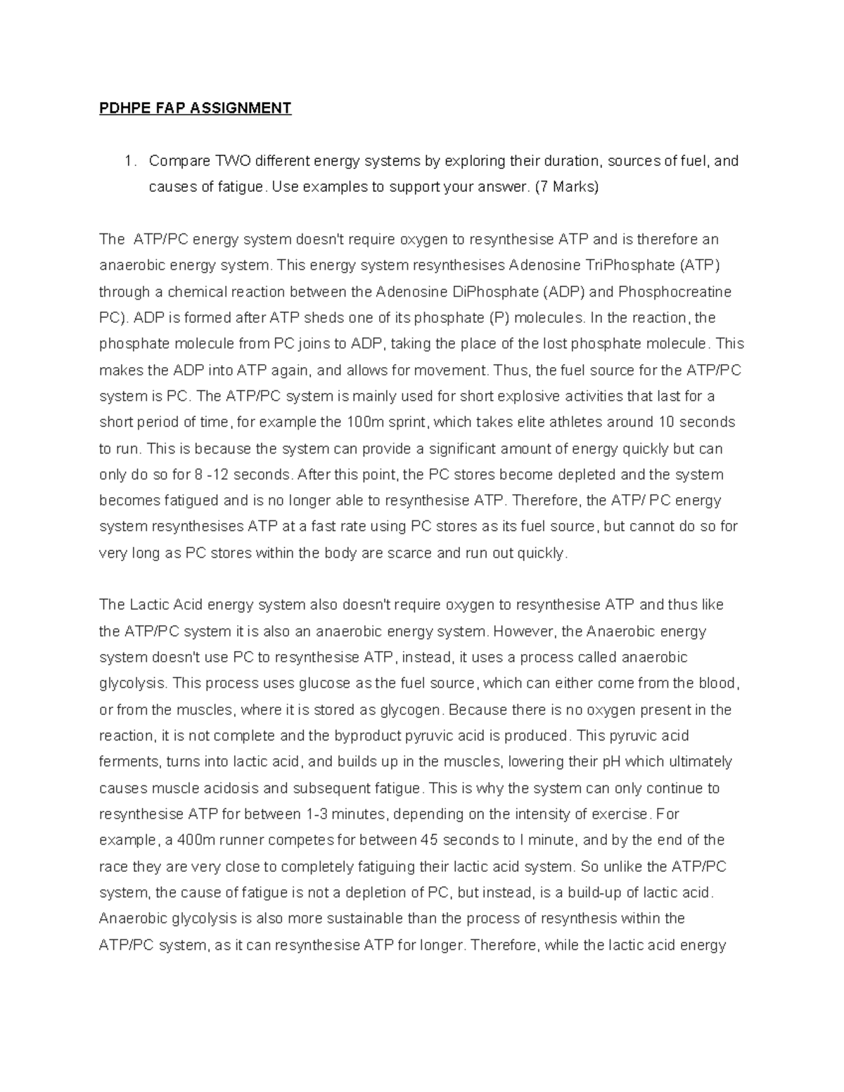 Pdhpe FAP Assignment - notes - PDHPE FAP ASSIGNMENT Compare TWO ...