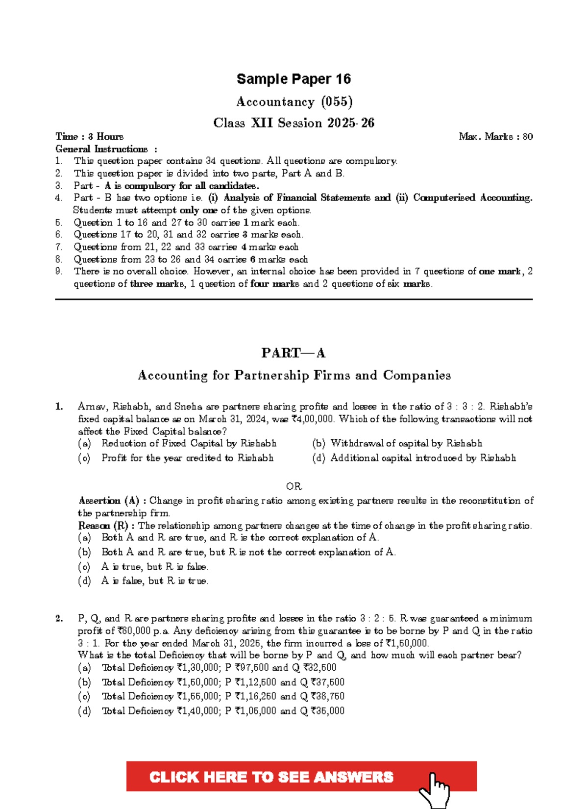 CBSE Accountancy Class 12 Sample Paper 16 - Comprehensive Guide - Studocu