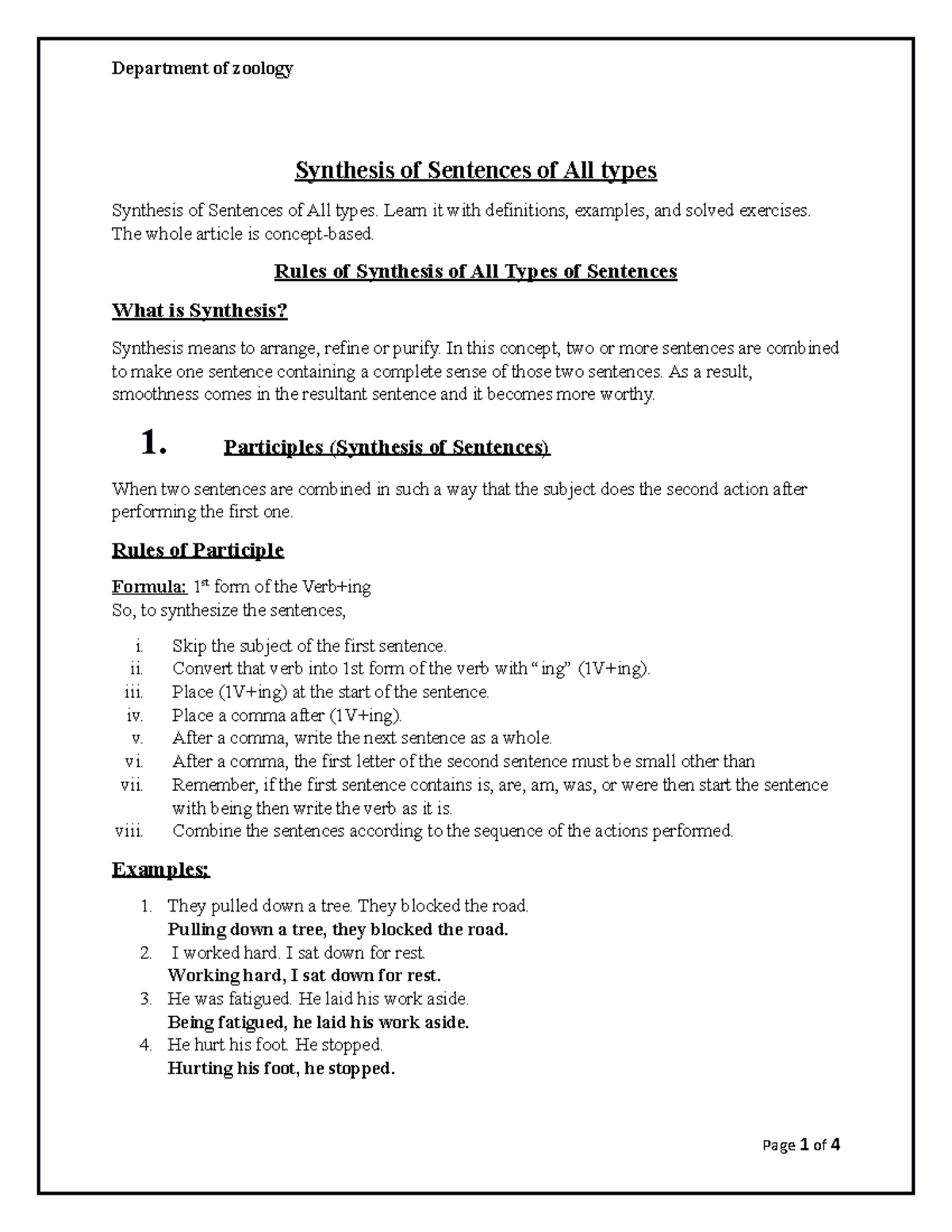 Assignment - Synthesis of Sentences of All types Synthesis of Sentences ...