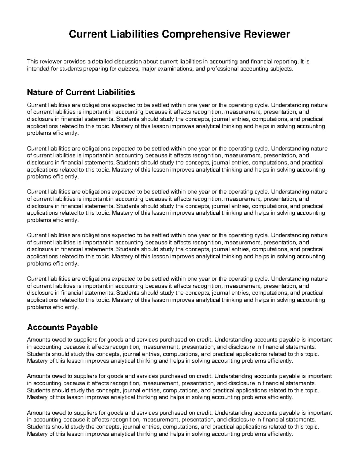 Current Liabilities (ACCT 101) Comprehensive Study Guide - Studocu