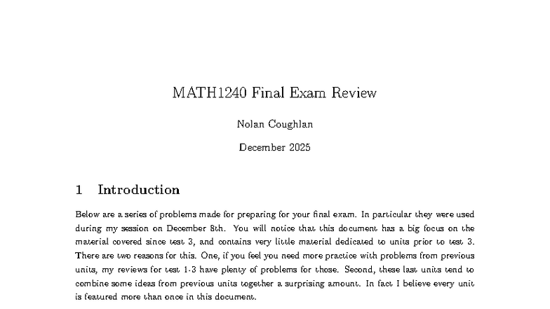 MATH1240 Final Exam Prep: Key Problems & Solutions - Studocu