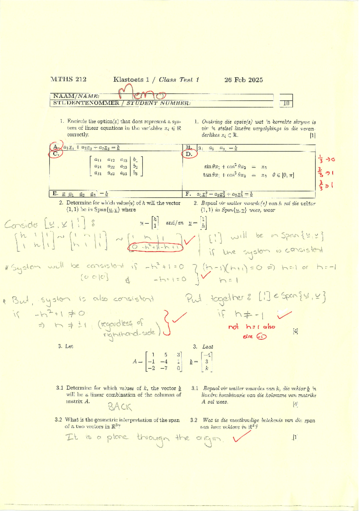 Class Test 1b Week3 memo Yellow - MTHS 212 Klastoets 1 / Class Test 1 ...
