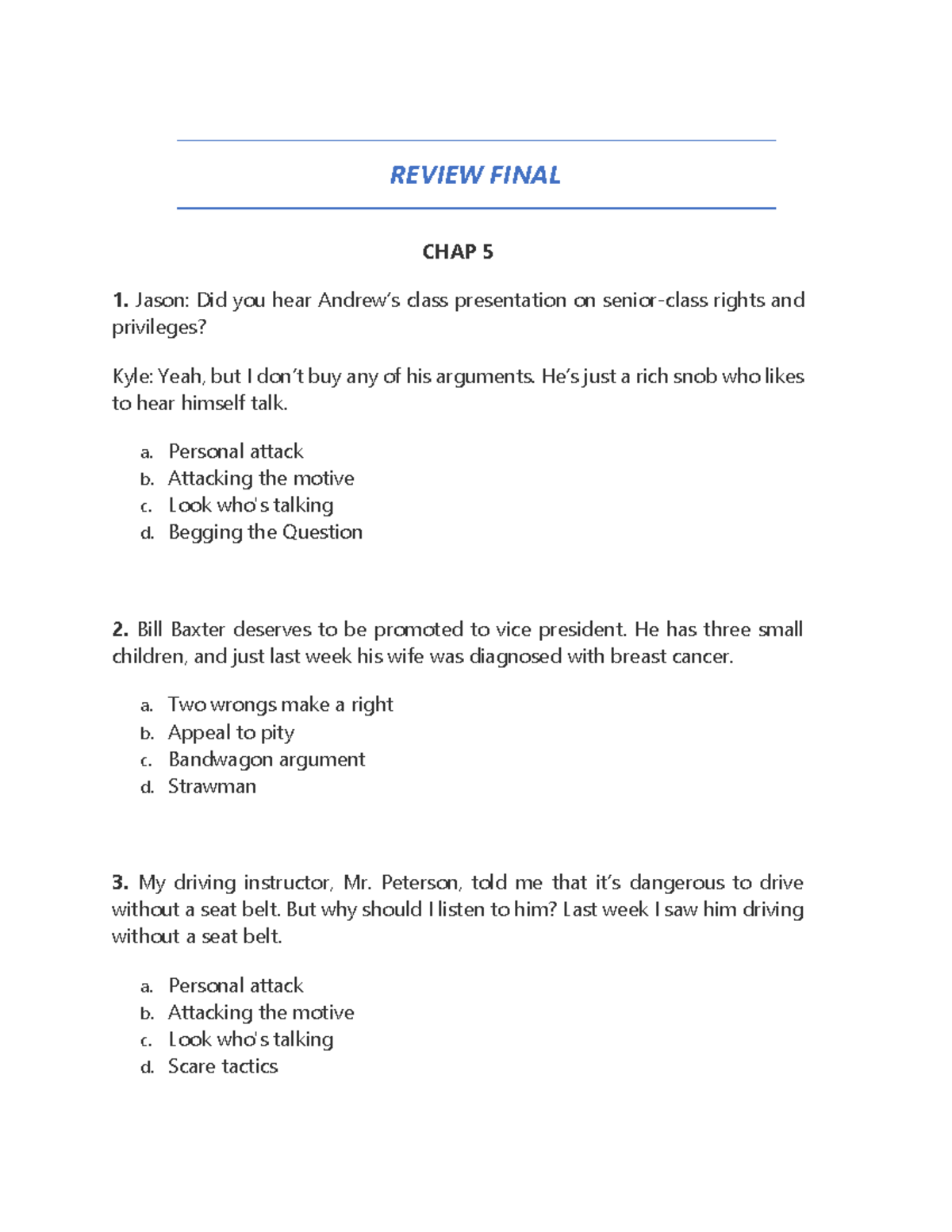 REVIEW FINAL EXAM CHAP 5-7: Argument Analysis & Inductive Reasoning ...
