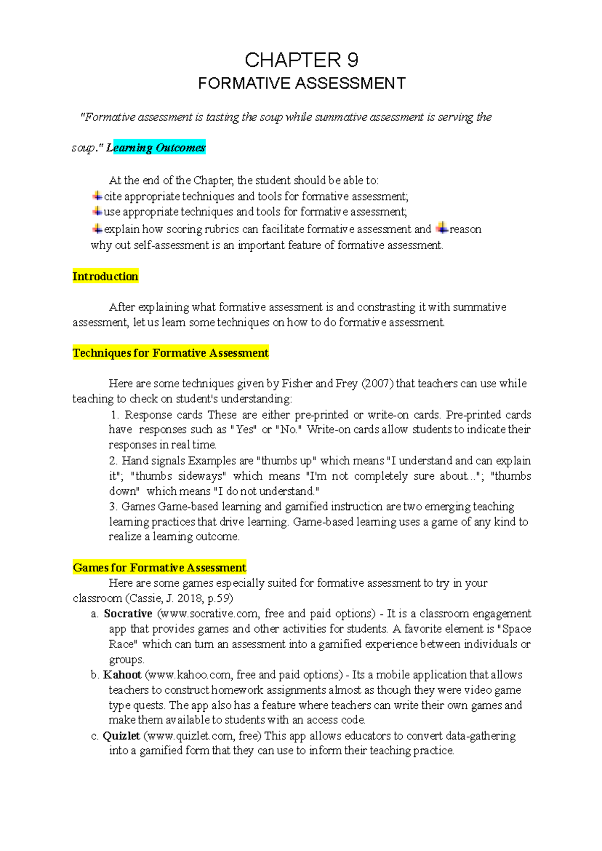 Chapter 9: Techniques and Tools for Formative Assessment in Learning ...