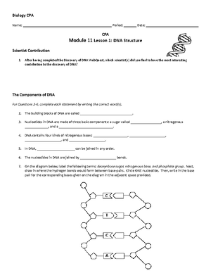 Module 11 Lesson 2 Notes - CPA Biology Module 11 Lesson 2: DNA ...