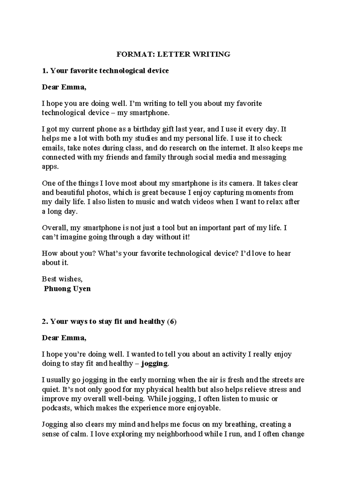 FORMAT: LETTER WRITING - Your Favorite Tech Device, Fitness Tips & More ...