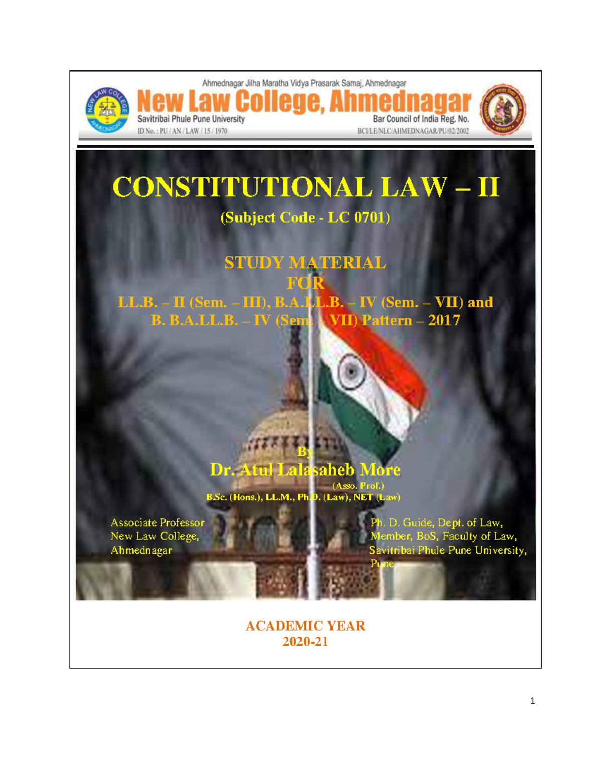 Constitutional Law II (LC 0701) Study Notes for LL.B. II (Sem. VII ...