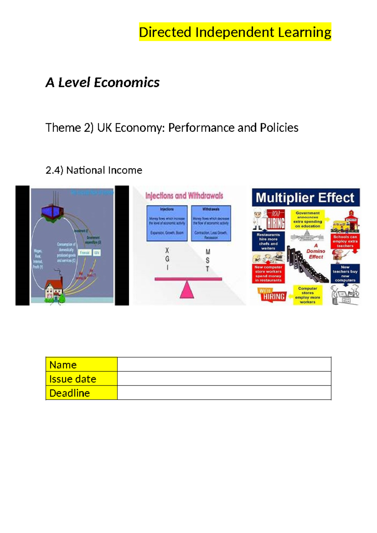 A Level Economics Theme 2: UK Economy Performance & Policies Guide ...