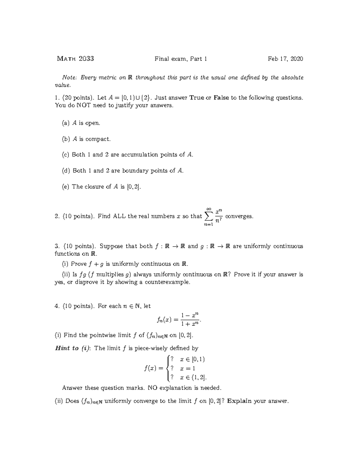 Math 2033 Final Exam Review: Key Problems & Solutions - Studocu