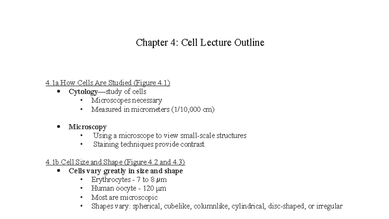 Chapter 4: Cell Biology Lecture Outline for BIO101 - Studocu