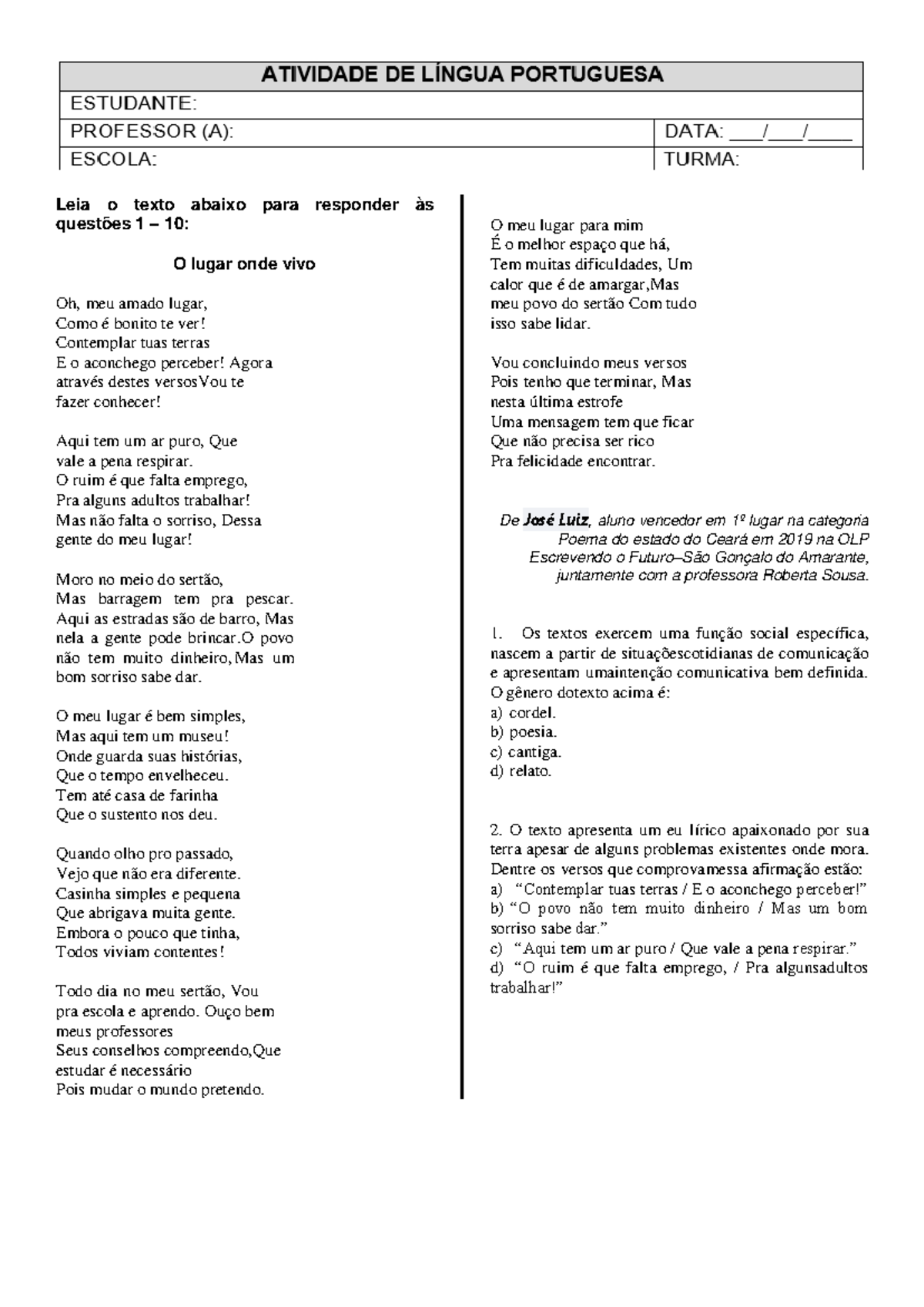 Análise de Poema: 