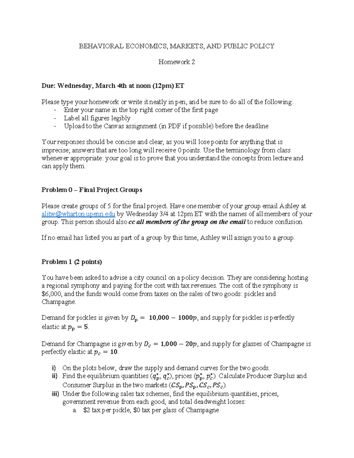 BEPP 2200 Homework 2 - Behavioral Economics & Public Policy Analysis ...