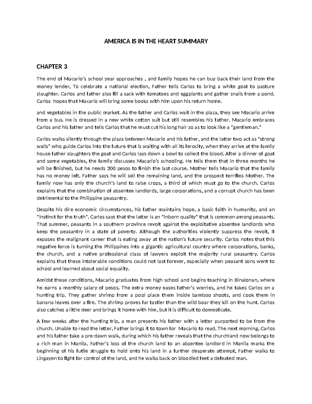 America Is in the Heart: Summary of Chapters 3 to 12 Analysis - Studocu