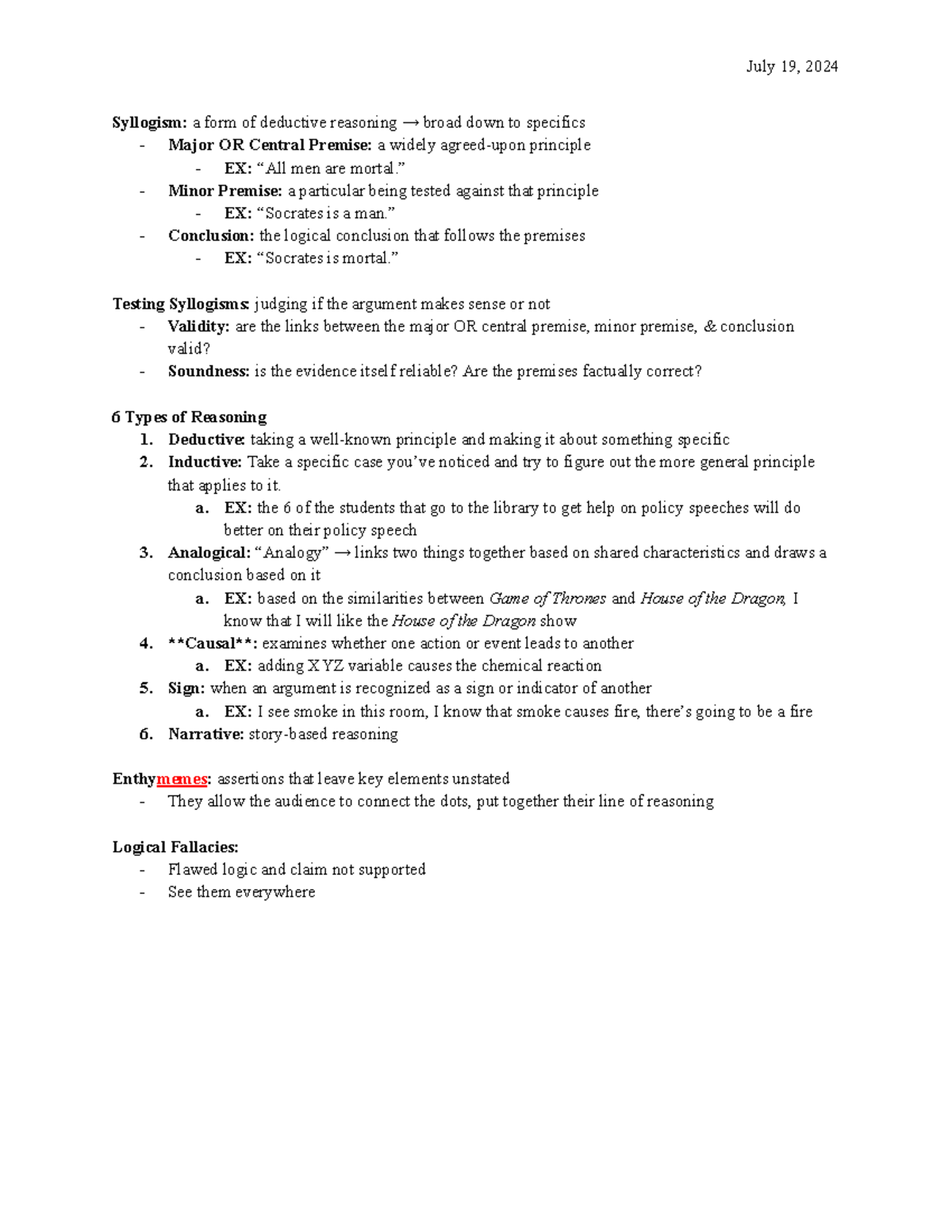 CAS 100 A Argumentation & Logical Fallacies Lecture Notes - Studocu