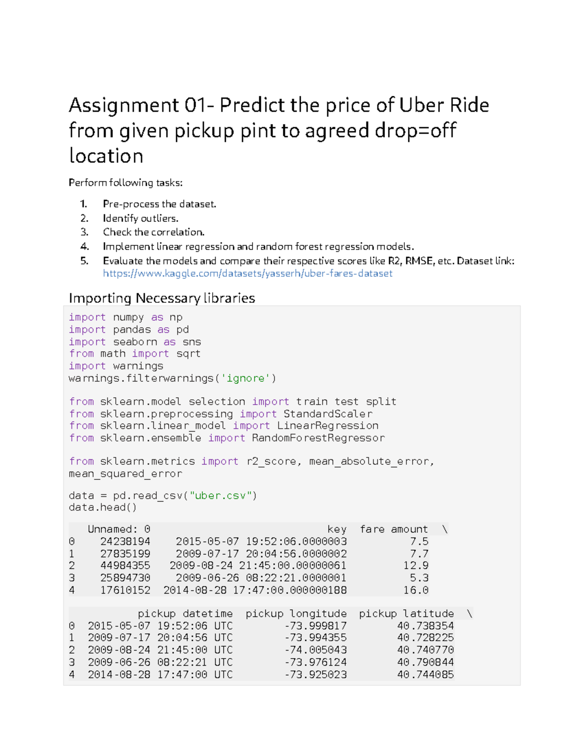 Assignment: Predicting Uber Ride Prices Using ML Models - Studocu