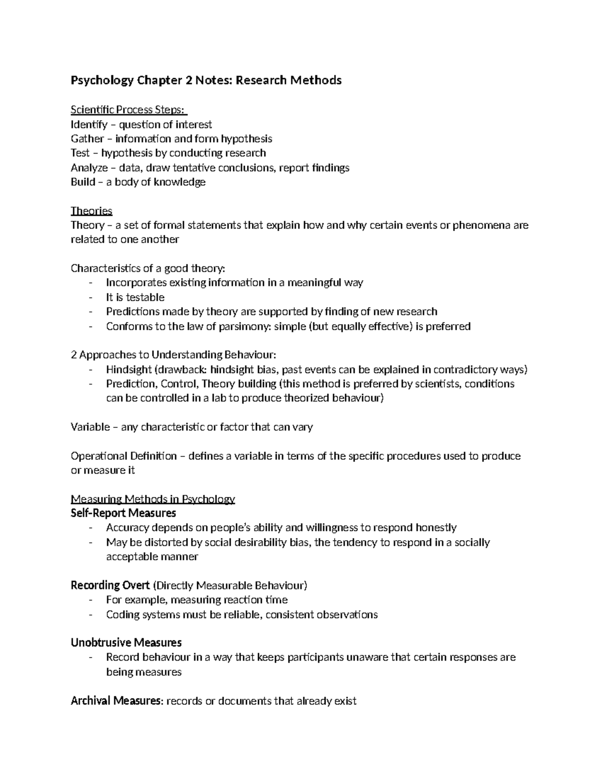 Psychology 101: Chapter 2 Notes on Research Methods and Theories - Studocu